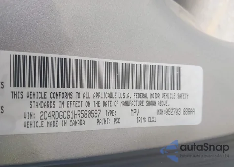 2017 Dodge Grand Caravan Sxt from USA, damaged, VIN 2C4RDGCG1HR580597